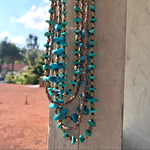Handmade Artisan Boho Turquoise Choker Necklace - Picture 4 of 7